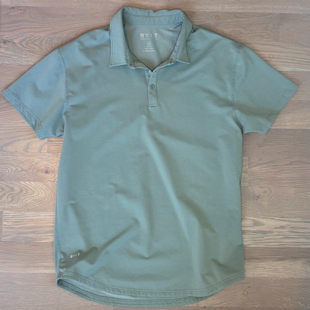 BYLT Basics Drop Cut Lux Polo Shirt Stretch Slim Fit Sage Green Mens Size XL